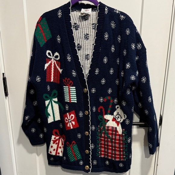 Nutcracker Sweaters - Vintage Festive Navy Cardigan with Holiday Design